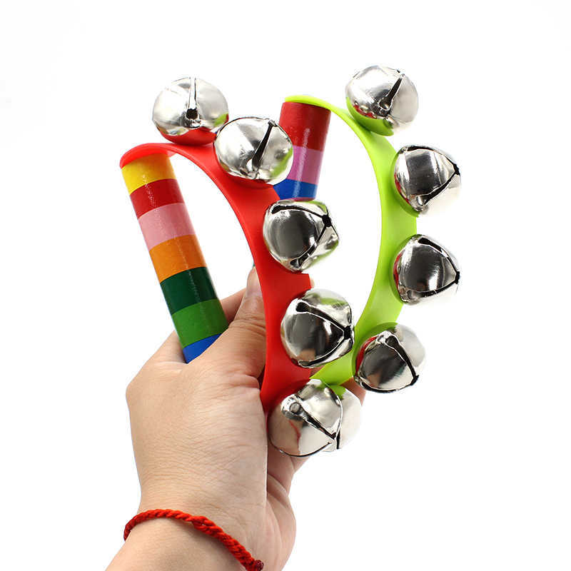 Musical Instrument You Shake - Lonceng Tangan Pelangi Pegangan Kayu Instrumen