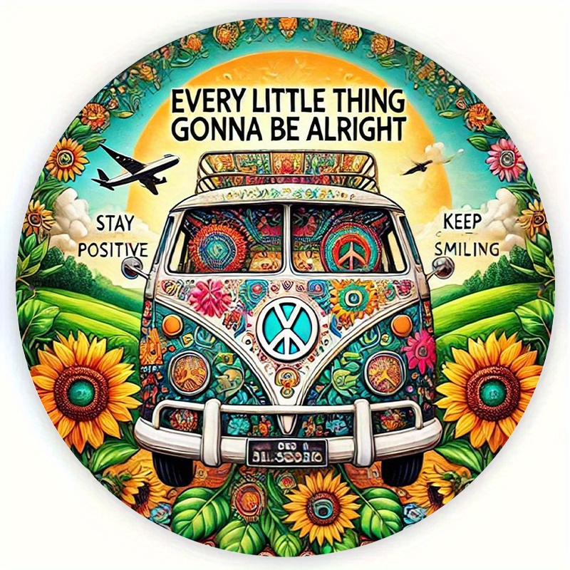 Retro Peace Van & Sunflower Me - Musical Instrument Sign ulasan dan harga