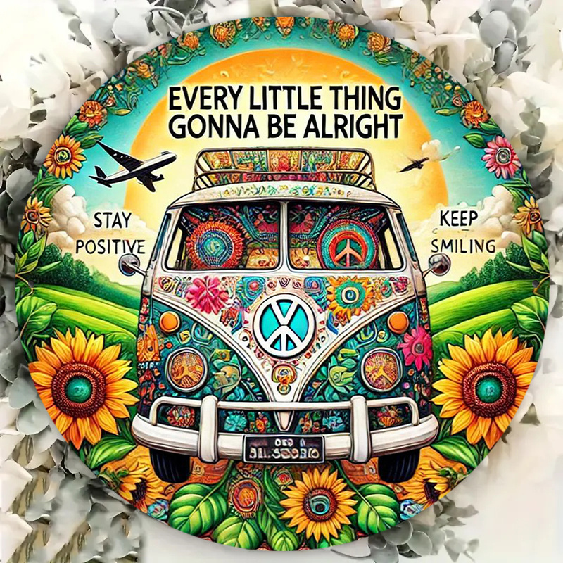 Retro Peace Van & Sunflower Me - Musical Instrument Sign ulasan dan harga